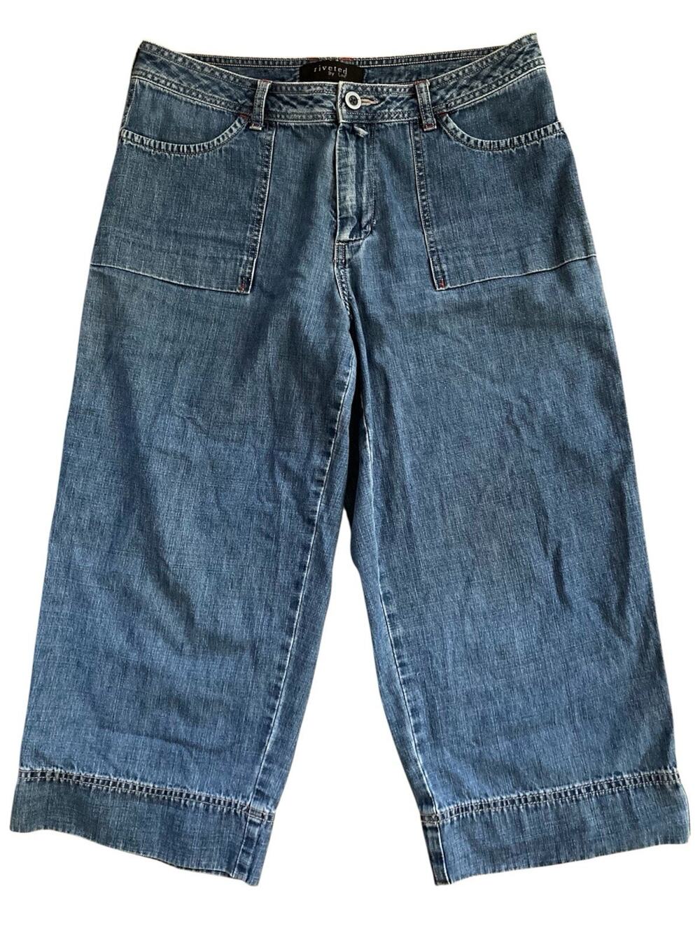Vintage Lee Riveted Y2k 90s Baggy Low Mid Rise Long Denim Shorts Capris Size 10